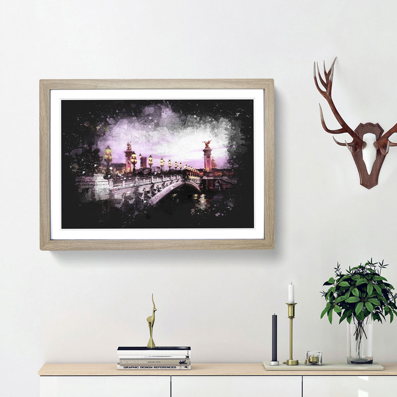 Pont Alexandre III Bridge In Paris France - Single Picture Frame Print on MDF, 62cm H x 87cm W x 2cm D, Oak Framed