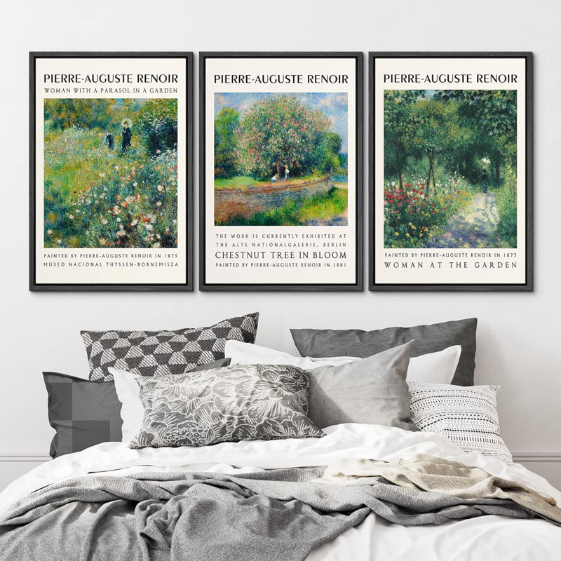 Renoir aquarelle pastel 3 pièces, Noir, H 24 po x l 16 po x P 1,5 po