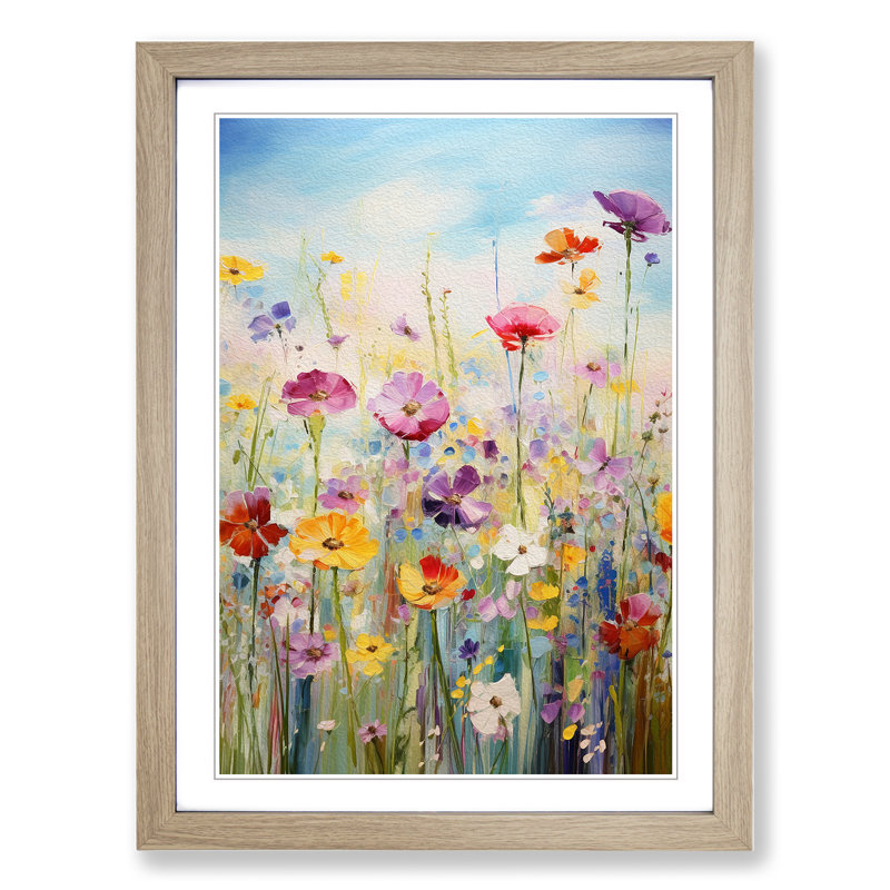 Wildflowers Impressionism No.2 - Single Picture Frame Print on Wood, 34cm H x 25cm W, Oak Framed