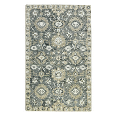 Dorcelus Transitional Floral Hand-Hooked New Zealand Wool Area Rug