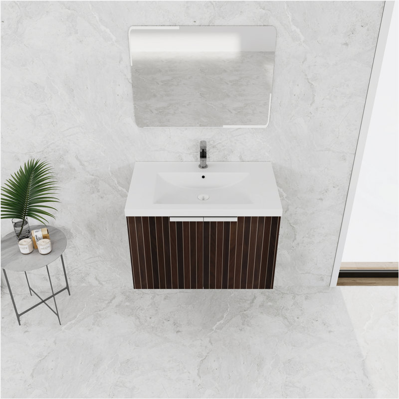 Meuble-lavabo de 30 po avec lavabo en résine, portes à fermeture douce, conception à fixation flottante