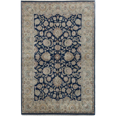 Hand-Knotted High-Quality Blue and Gold Area Rug