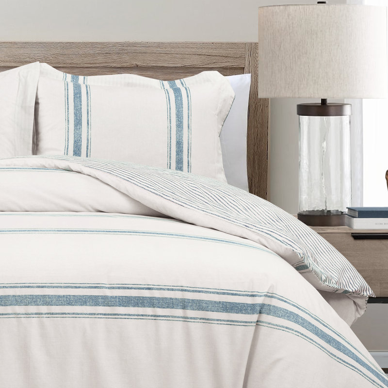 California King Blue Cotton Reversible Comforter Set