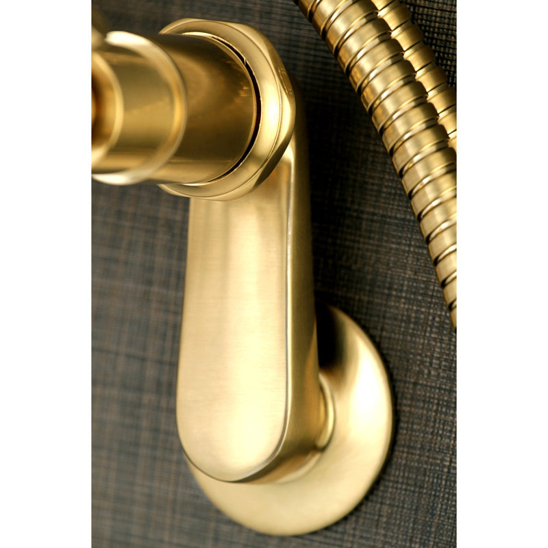 Kingston Brass Concord Three-Handle 2-Hole Tub Wall Mount Clawfoot Tub Faucet with Hand Shower, Satin Brass