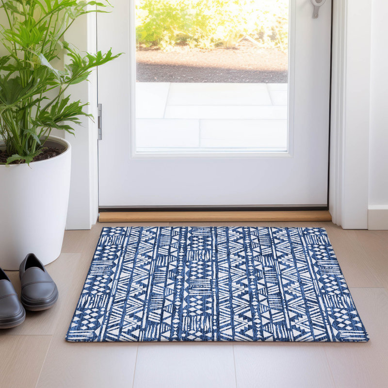 Premium Machine Washable Prisco Navy Rug, Rectangle 1'8" x 2'6"