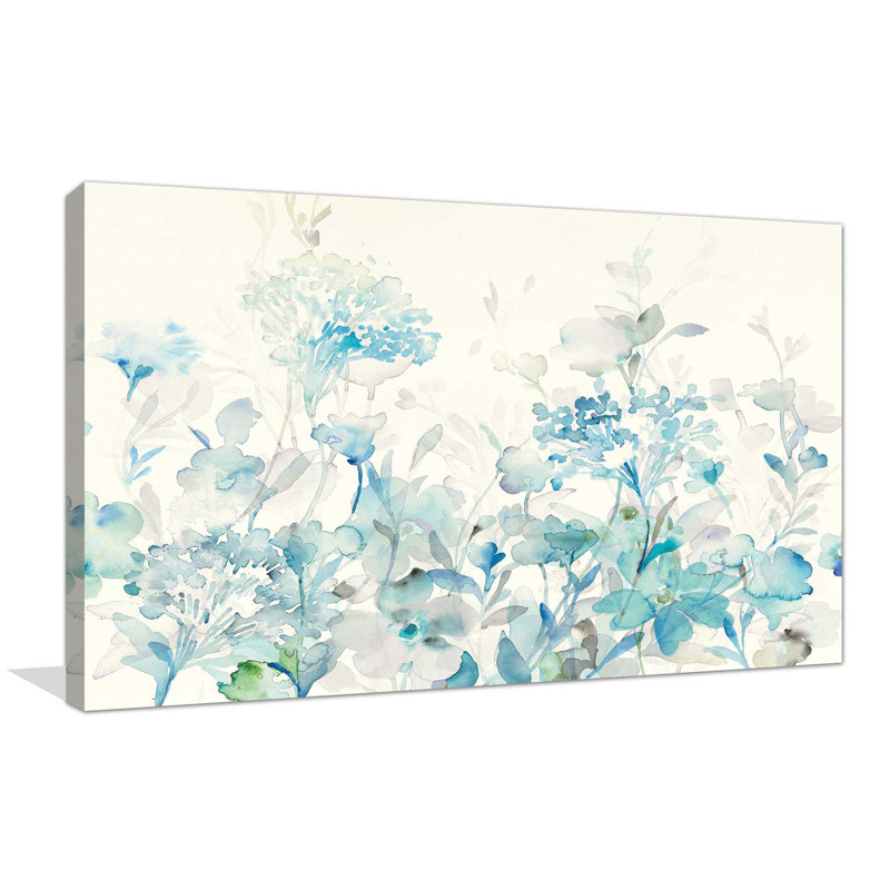 «Translucent Garden Blue», reproduction de peinture à l'aquarelle sur toile, H 39,5 po x l 63,5 po x P 2 po