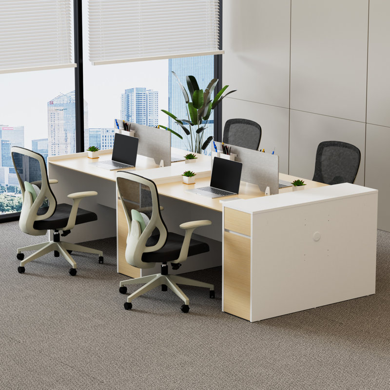 Okeysen 4 Person Benching Workstation & 4 BIFMA Certified Office Chairs Set, 4