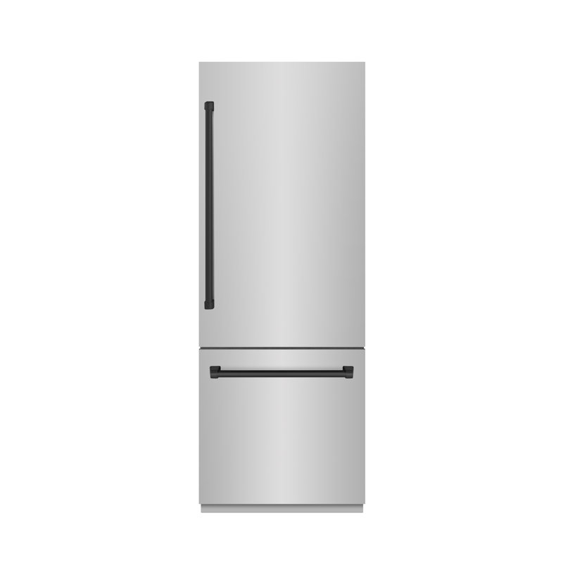 ZLINE Autograph 30 in. White Matte Built-In Refrigerator w/ Gray & Black Accents, Stainless Steel/Black