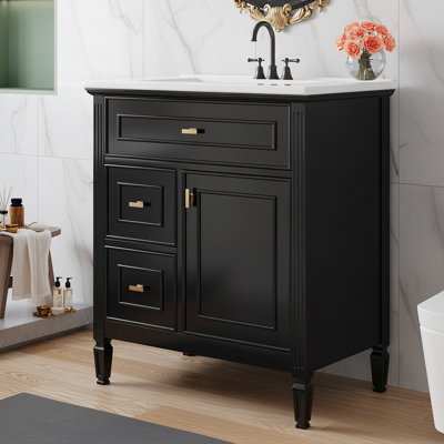 30" Bathroom Vanity with Sink, Solid Wood & MDF Cabinet with Multi Storage & Adjustable Shelf