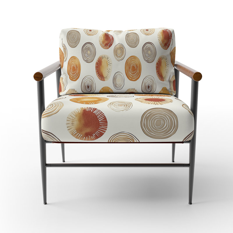 Chaise géométrique rembourrée - Fauteuil Boho, Bras ronds bruns