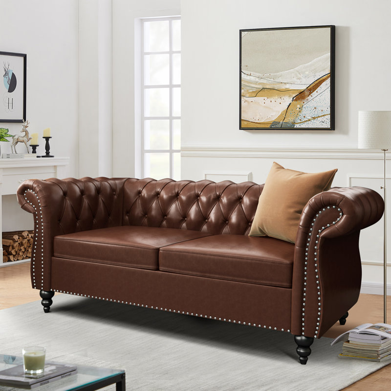 62'' Faux Leather Loveseat, Brown