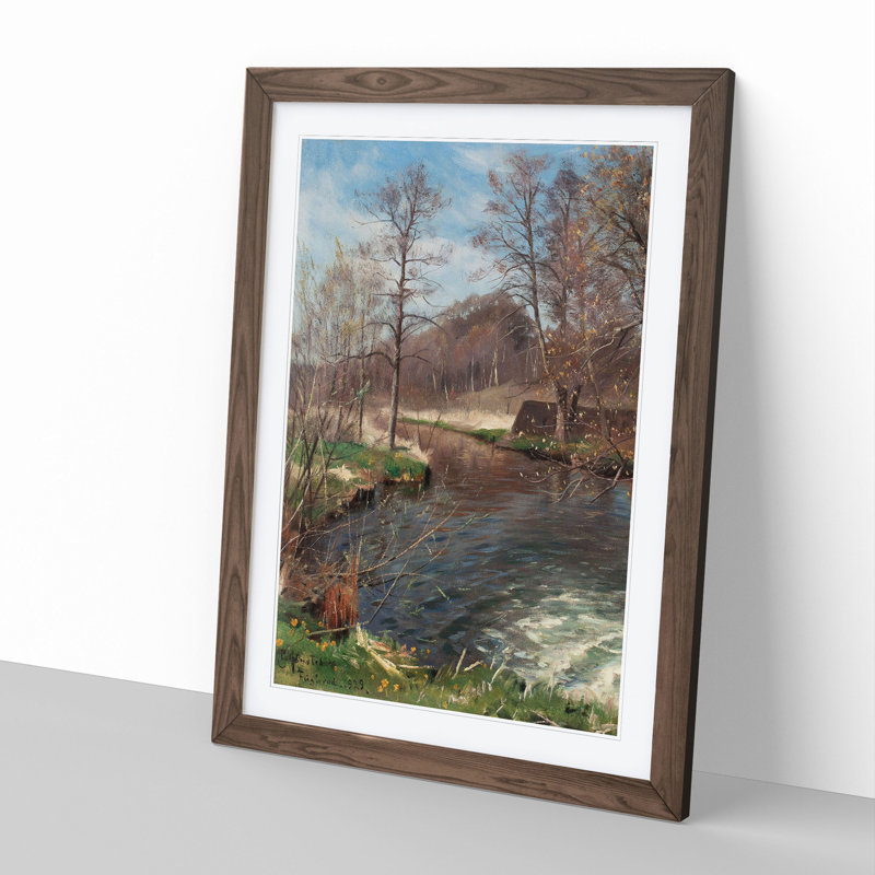 River Landscape - Picture Frame Graphic Art, 90cm H x 65cm W x 2cm D, Walnut Framed