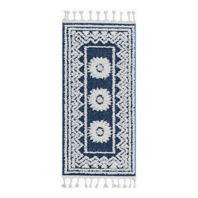 Matsue Geometric Machine Woven Polyester Area Rug in Blue