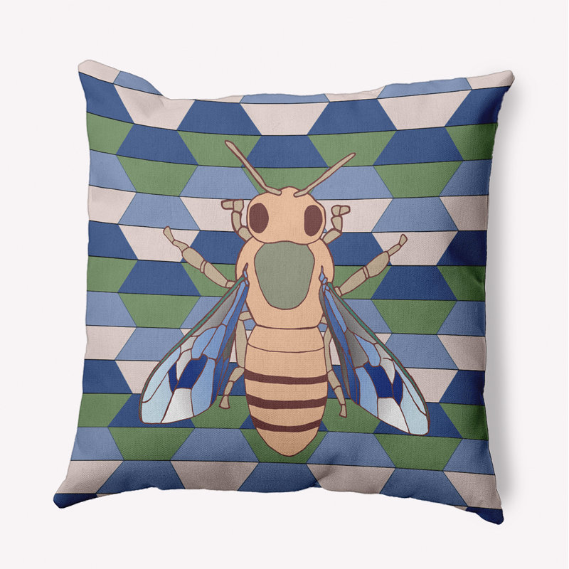 Coussin intérieur / extérieur Leafy Branch, H 18 po x l 18 po, Bleu / vert / beige géométrique