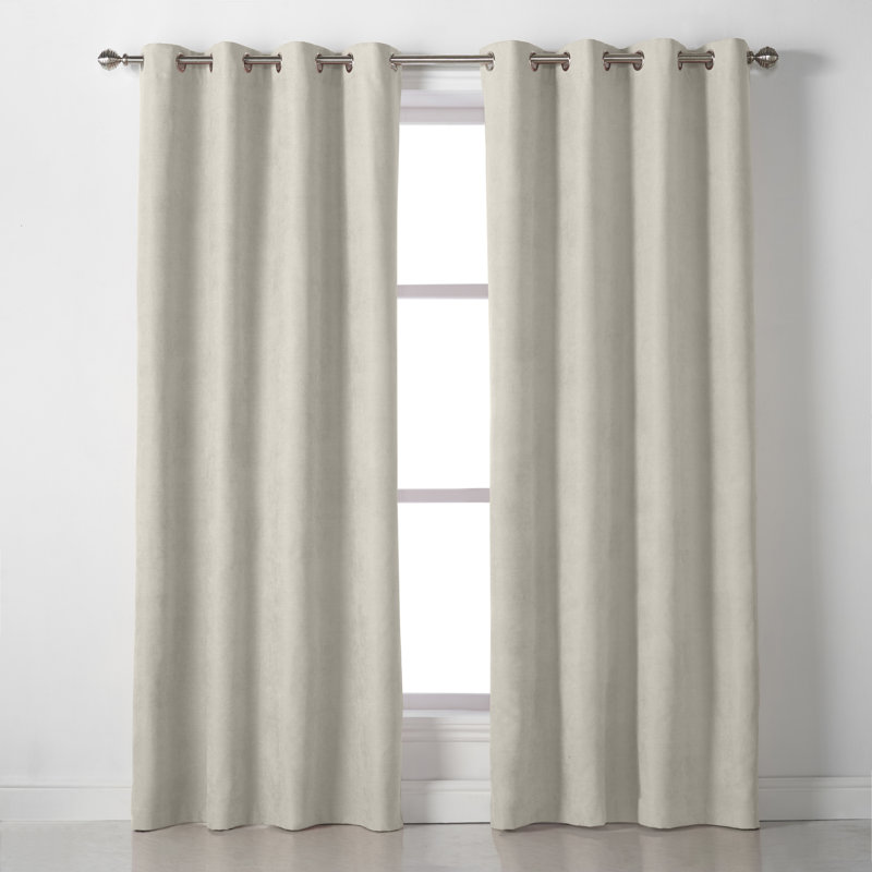 Nalaiyah Velvet Chenille Eyelet Curtains, 142cm Width x 183cm Drop, Cream