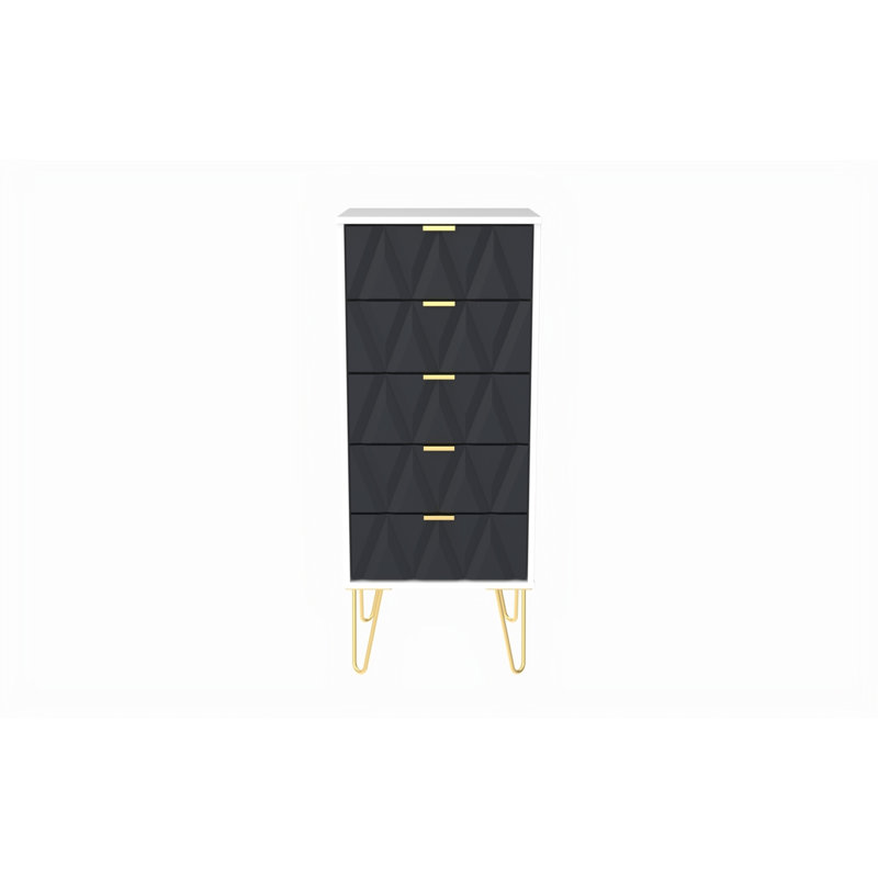 Fully Assembled Diamond 5 Drawer 45Cm W, Indigo Matt / White