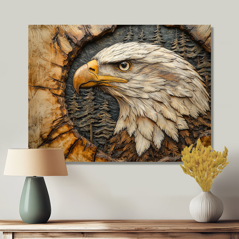 «Eagle In A Forest Landscape Slide» - reproduction métallique d'aigle, H 12 po x l 20 po