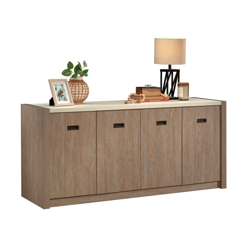 Brushed Oak and Pebble White 66'' 2-Drawer Credenza