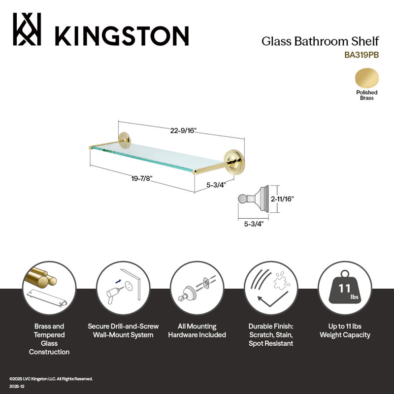 Classic Wall Shelf, Polished Brass