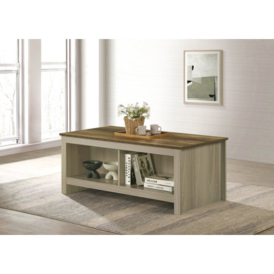 Table basse avec tablettes ouvertes à l'avant et à l'arrière