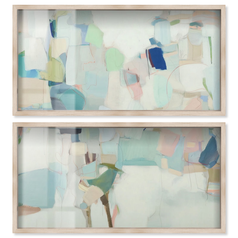 Ensemble de décoration murale Soft Patchwork I Shadowbox Print Sage par Art Remedy, cadre blond, 44 x 22, Cadre blond