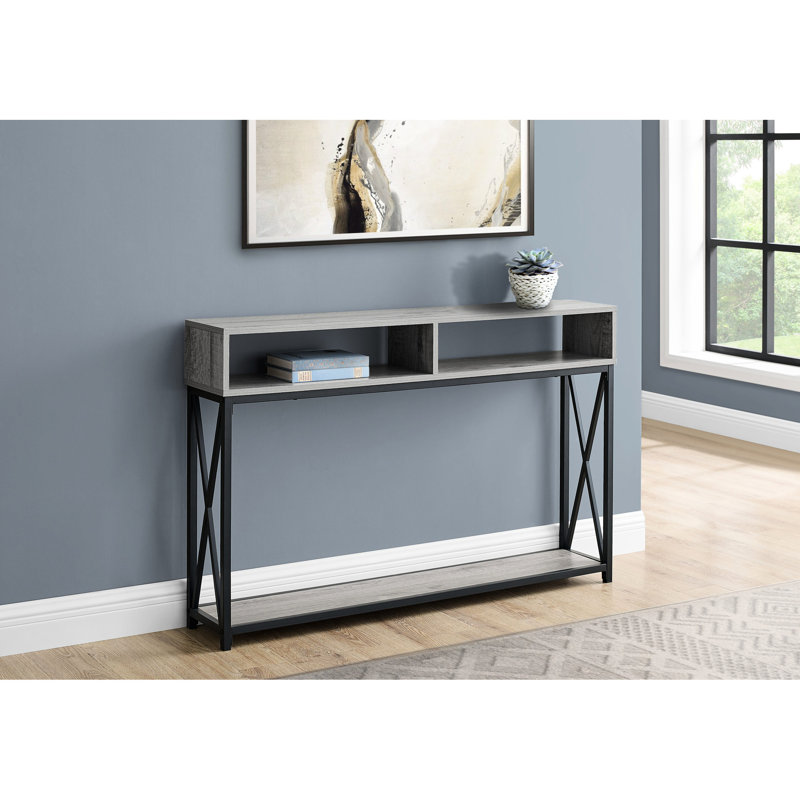 Table d'appoint contemporaine avec tablette inférieure - Métal gris et noir pour le salon en stratifié