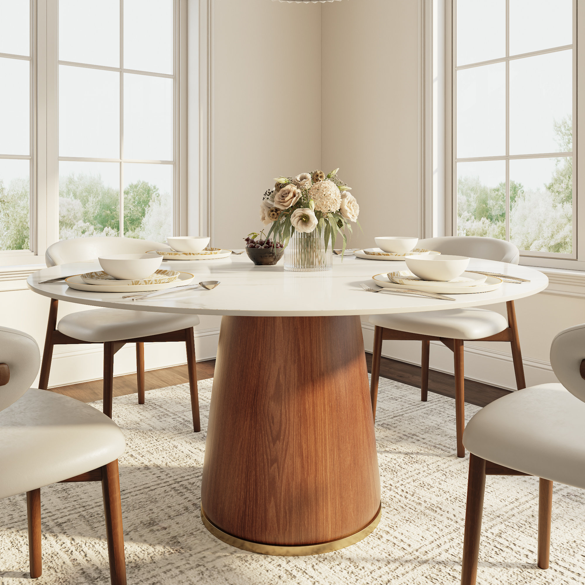 Brayden Studio® Farmhouse Kitchen Table Round Dining Table Circular For 4/6/8 Gullu Modern | Wayfair