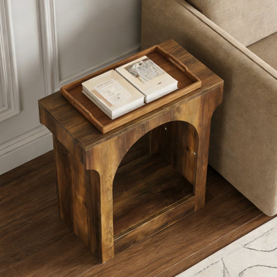 2-Tier Wood Side Table with Storage Space