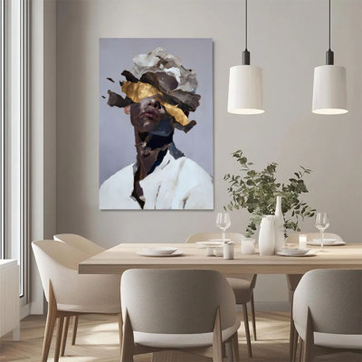 1Pc Framed Canvas Poster Print Shattered Face, Golden Cracks, Surrealistic Oil Painting Style Wall Art, Wall Decor, Perfect for Room Decor Living Room