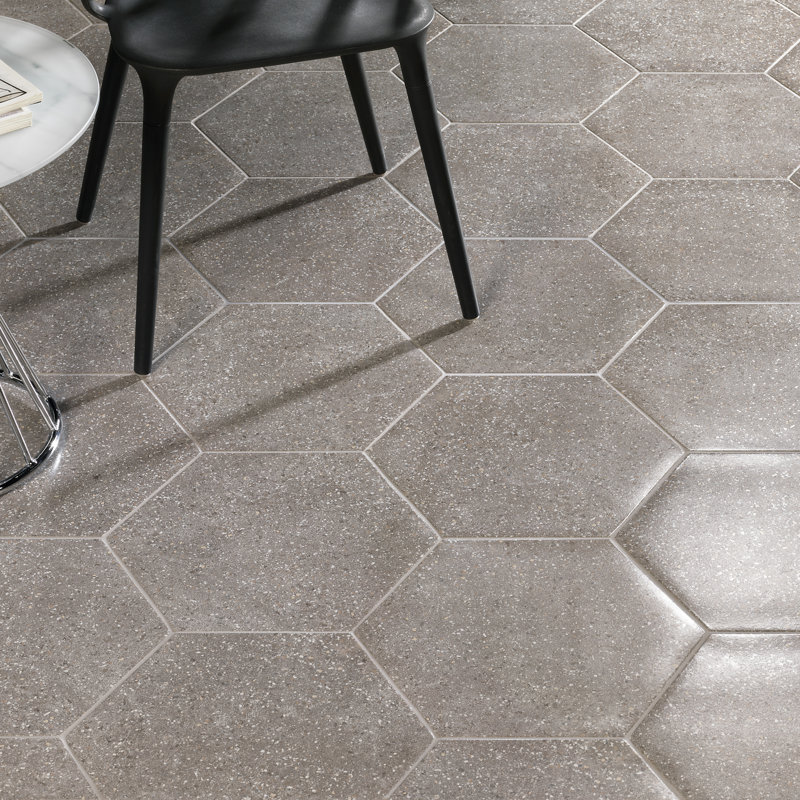 Palazzo Hex 14" x 16" Porcelain Stone Look Singular Floor and Wall Tile, Nero