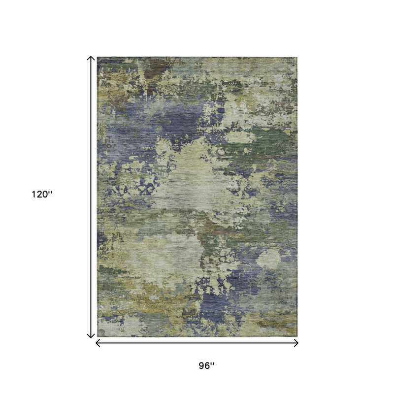 Tapis d'extérieur lavable abstrait 8 pi x 10 pi vert olive et taupe