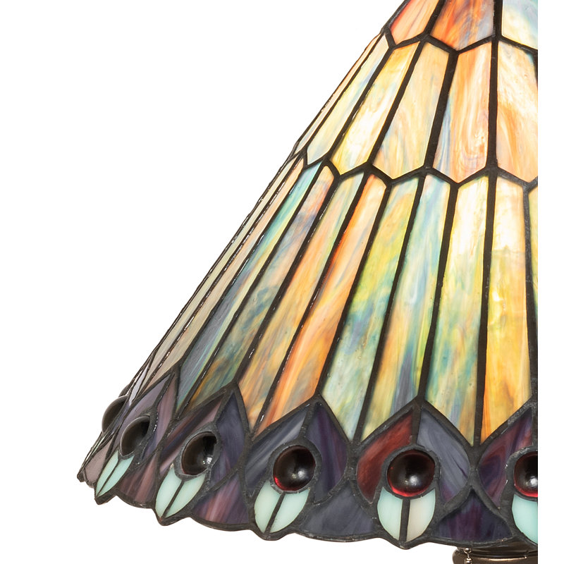 19" High Tiffany Jeweled Peacock Accent Lamp