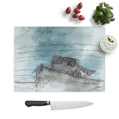 Tempered Glass Stranded Boat upon the Beach Chopping Board