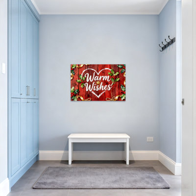 Noël, voeux chaleureux, cœur, baies de houx, ruban, bois