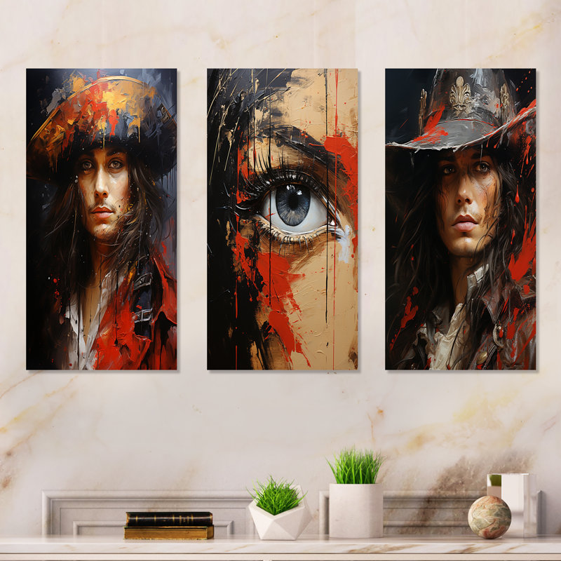 Buccaneer Rogues Reflections - Pirate Wall Art, ensemble de salon de 3, H 28 po x l 36 po, Toile tendue