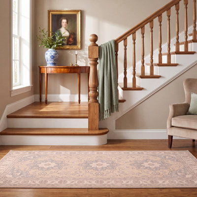 Tapis Meadow traditionnel à médaillon, style persan, gris crème, ivoire, beige, rose, lavable à la machine, antidérapant, à poils courts, pour l'intérieur et l'extérieur, adapté aux animaux domestiques, idéal pour le salon, la chambre, la salle à manger, l'entrée, le couloir ou le bureau.