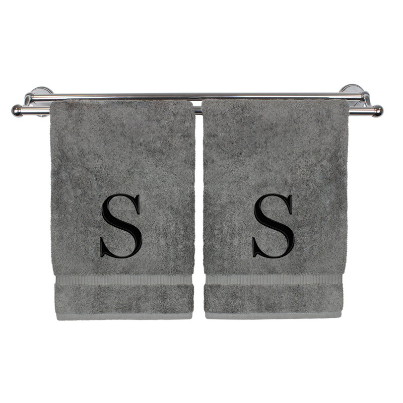 Essuie-mains monogrammés - ensemble de 2 - lettre bloc, S, Gris/noir