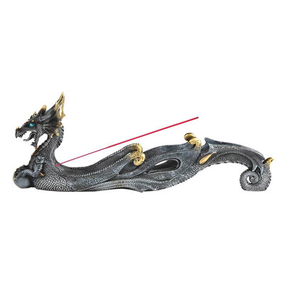 12"W Black Dragon Incense Burner Figurine
