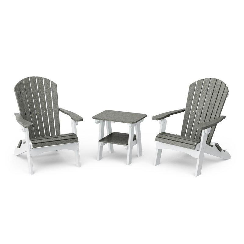 Heritage 3-Piece Folding Adirondack Set with Side Table, Dark Gray/White