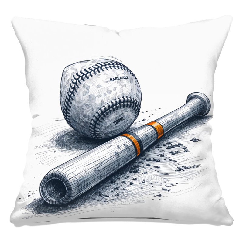 Coussins Baseball Bat And Ball, 18 x 18 pouces, Gris foncé / orange vif