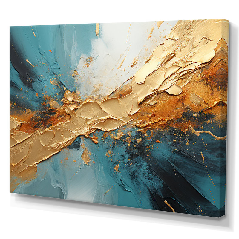 «Gold Turquoise Desert Mirage Spiral I» sur toile, Toile tendue, H 16 po x l 32 po x P 1 po