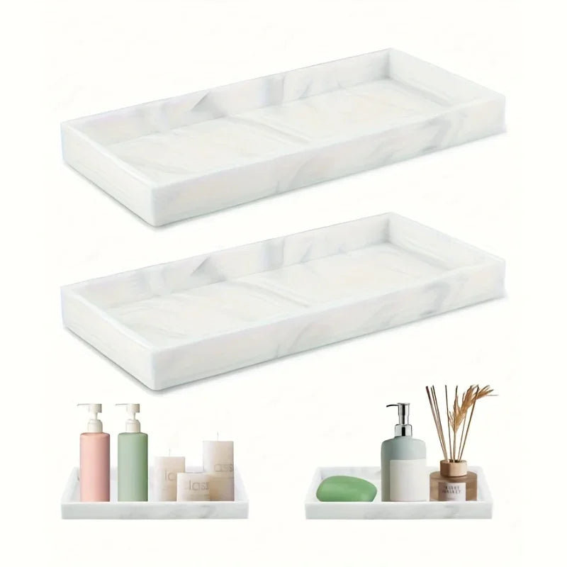 Vanity Tray - Non-Slip White Marble, White/Gold