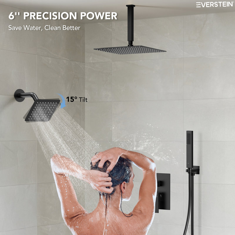 Pressure Balanced 10" Rainfall Shower System, Dual Rain Shower Heads with Rough-In Valve, Matte Black