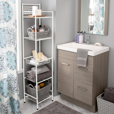  5 Tier Freestanding Bathroom Storage Shelves White Color | Heavy Duty Metal Wire Shelving Unit | Standing Bathroom Organizer Rack