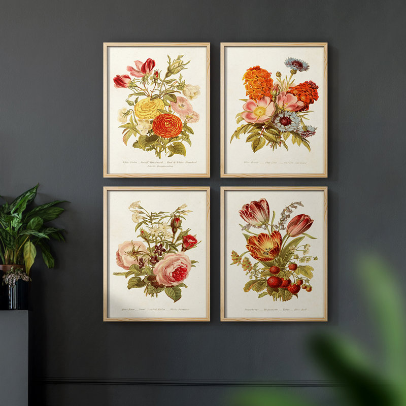 «Antique Floral Bouquet I», ensemble de 4, Naturel, H 32 po x l 10 po