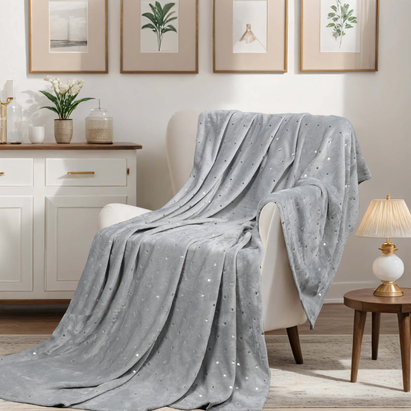 Platinum Polka Dot Reversible Fleece Throw Blanket