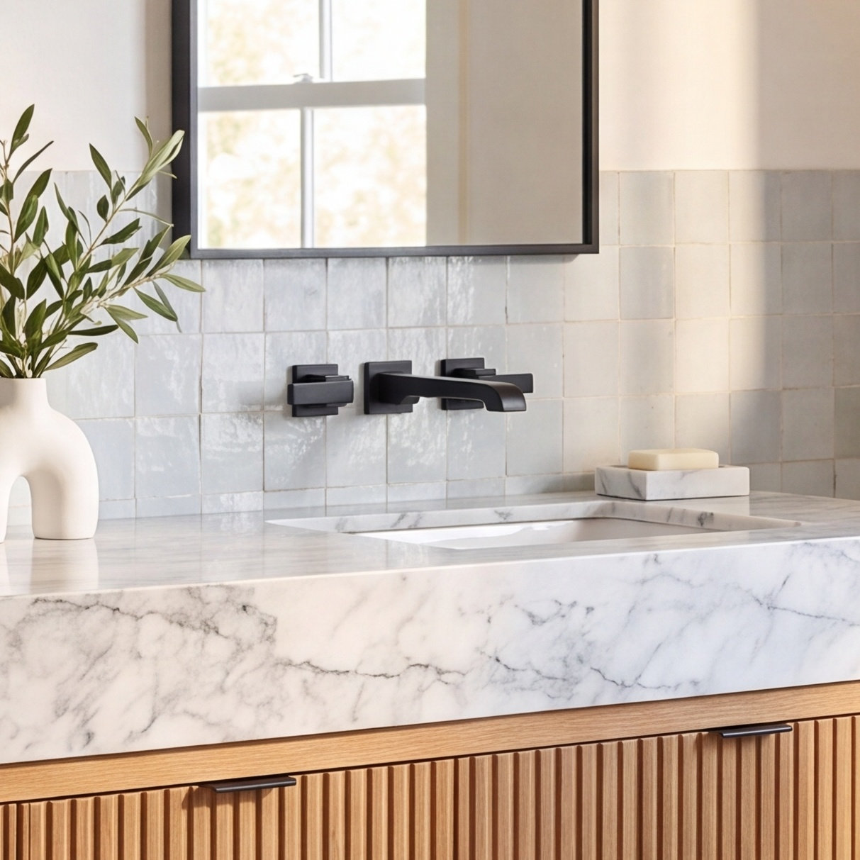 Ara Wall-Mounted Bathroom Faucet, Matte Black