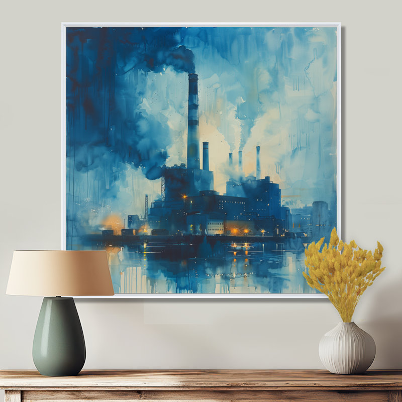«Blue Turbine Power Plant Tower - Power Plants», reproduction d'art murale, Black Picture Framed, H 36 po x l 36 po