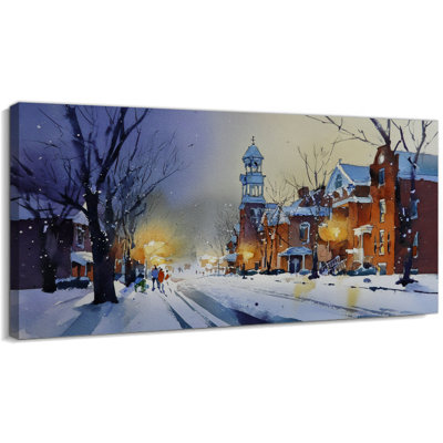  Art mural de Noël scène d'hiver, impressions de toile de ville de neige, art de photo d'hiver chaud de rue, affiche de décoration murale de vacances pour le salon, entrée, cadeau, 40 x 20 pouces