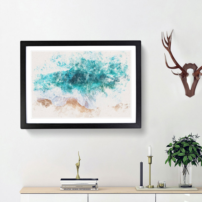 Beach in Melbourne Australia Watercolour - Picture Frame Graphic Art Print, 36cm H x 48cm W x 2cm D, Black Framed
